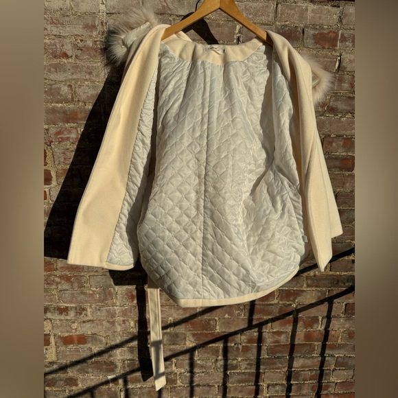 Off White Winter Belted 3/4 Length Coat With Fur Hood M - Picture 7 of 9